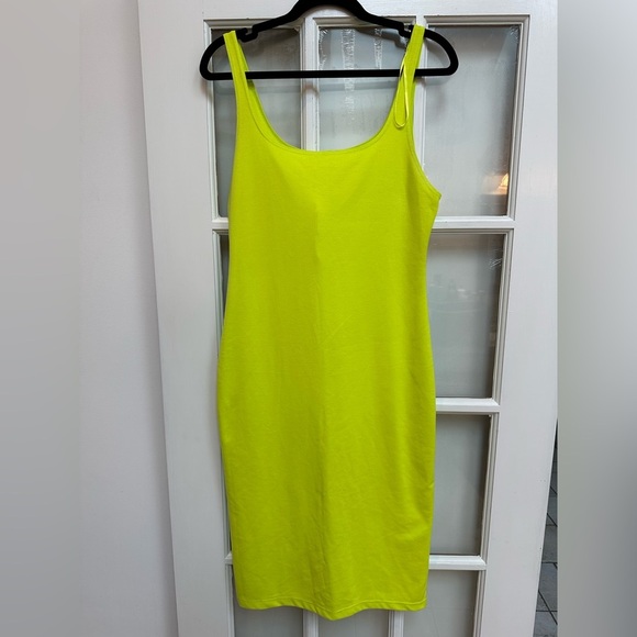 Zara Neon Yellow Lime Green Sleeveless Bodycon Fitted Midi Dress Size XL NWT - Picture 2 of 10